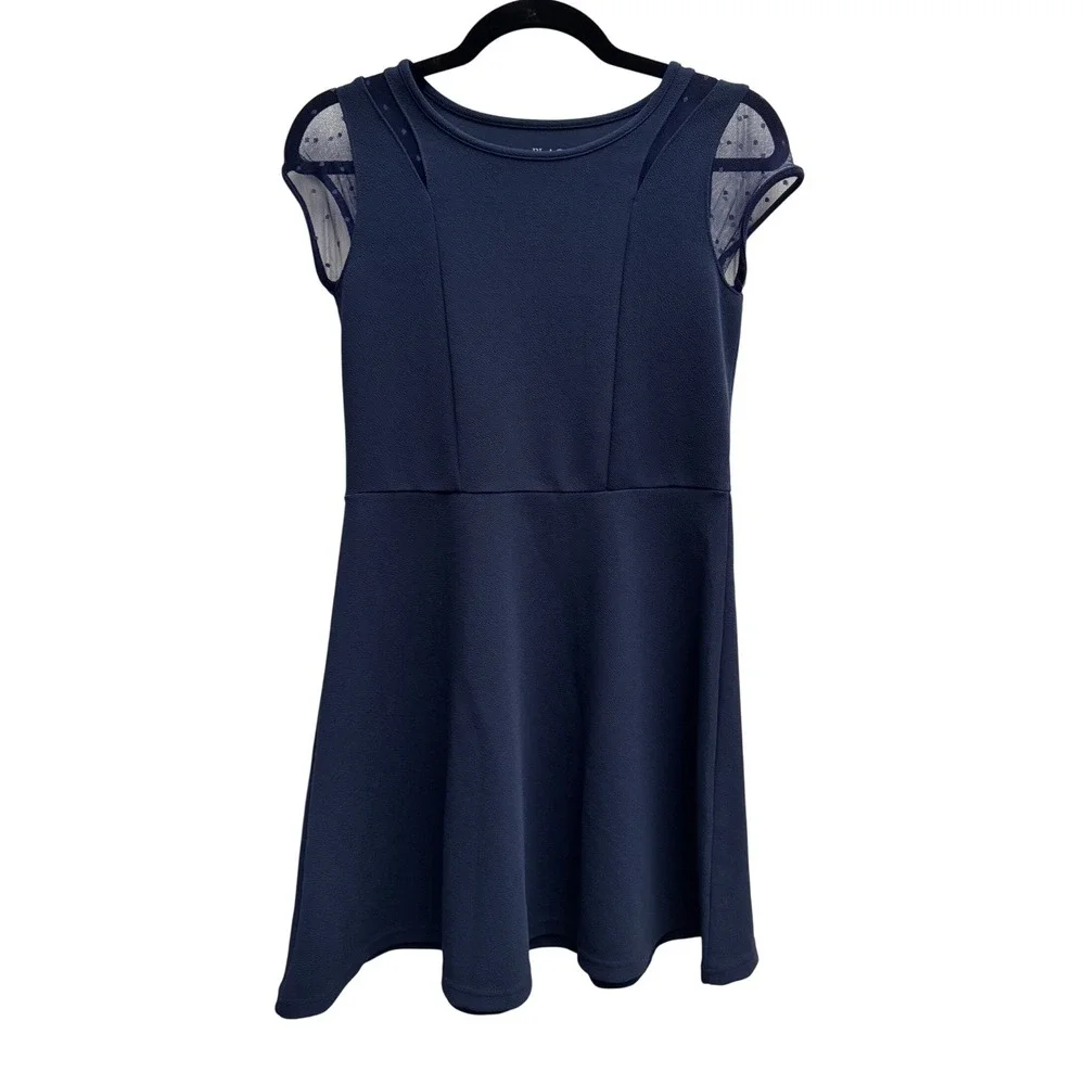The‎ Children's Place Skater Dress Mesh Dot Sleeve Navy Blue Girls XL 14 Party